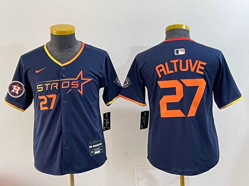 Youth 2025 Houston Astros #27 Altuve blue Nike MLB Jersey 0043